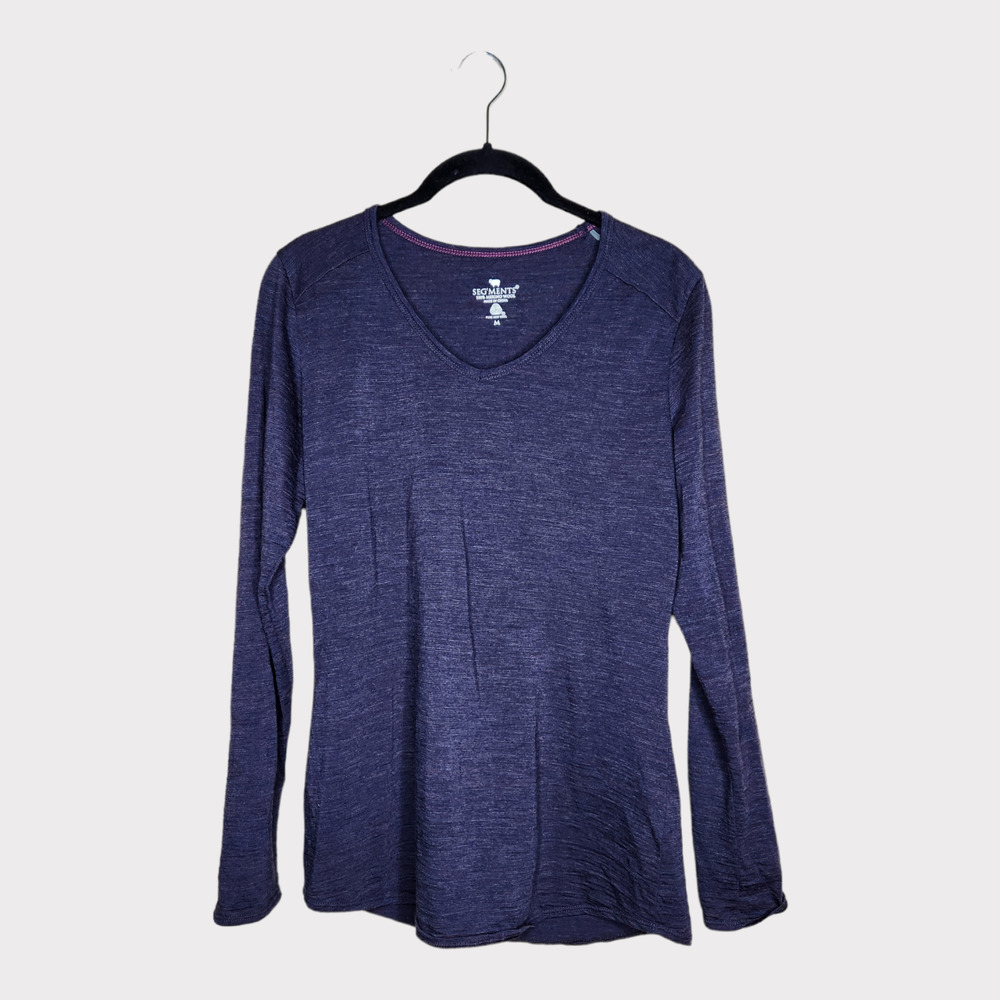 Segments Merino Wool Long Sleeve Top Purple V-Neck Minimalist Women's Medium